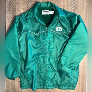 Vintage Pioneer Seed St Patrick’s ready green nylon Swingster snap jacket Size M